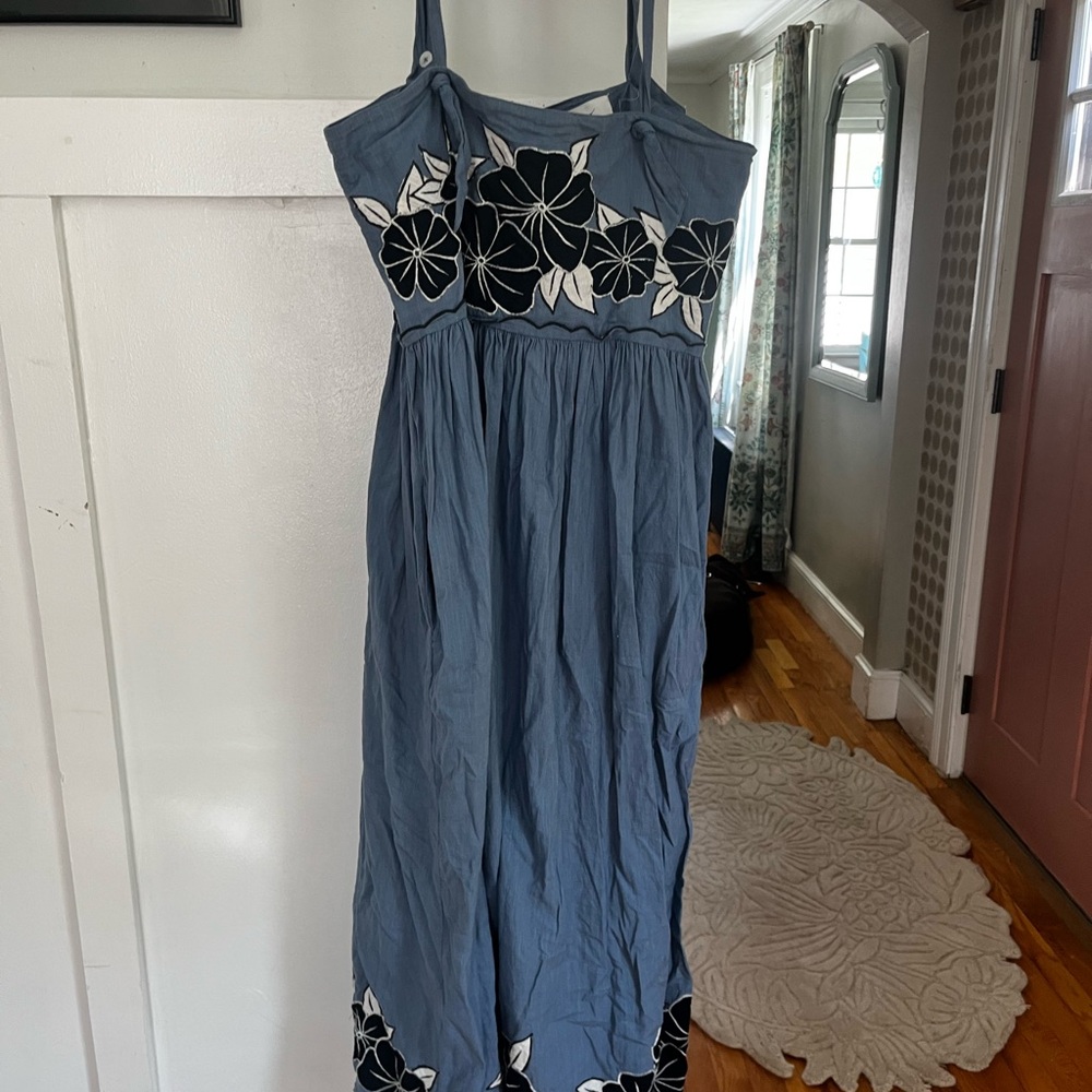 THE GREAT. Blue and Black Floral Maxi Dress